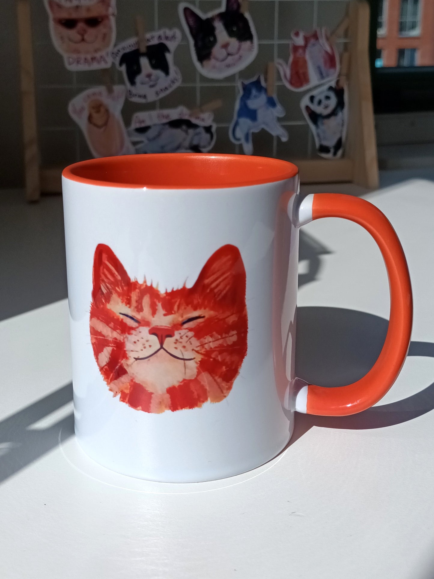 Adorable handmade orange cat face mug, handmade ceramic for cat lovers.