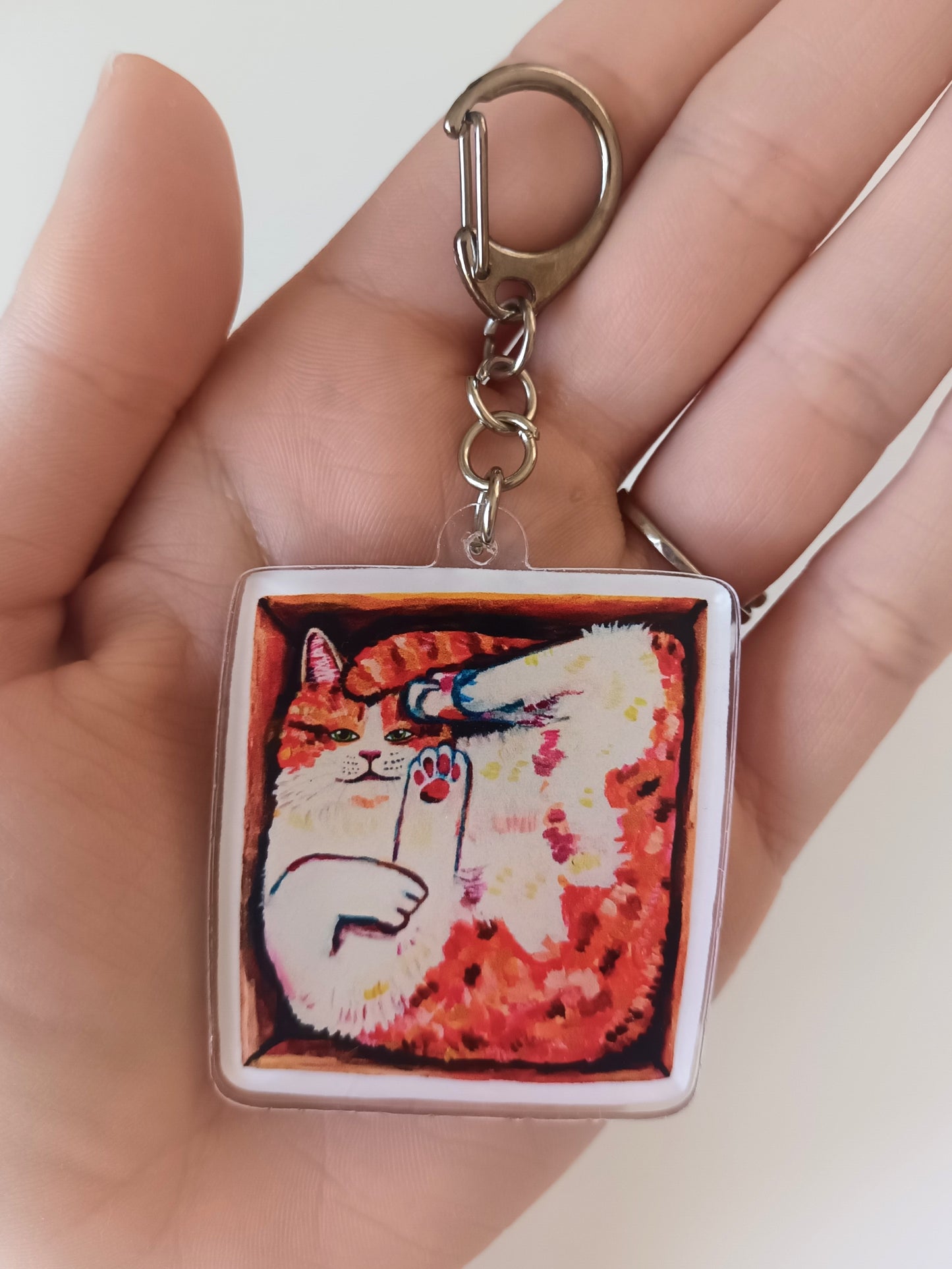Cute Orange Cat in a Box Keychain – Acrylic Cat Accessory