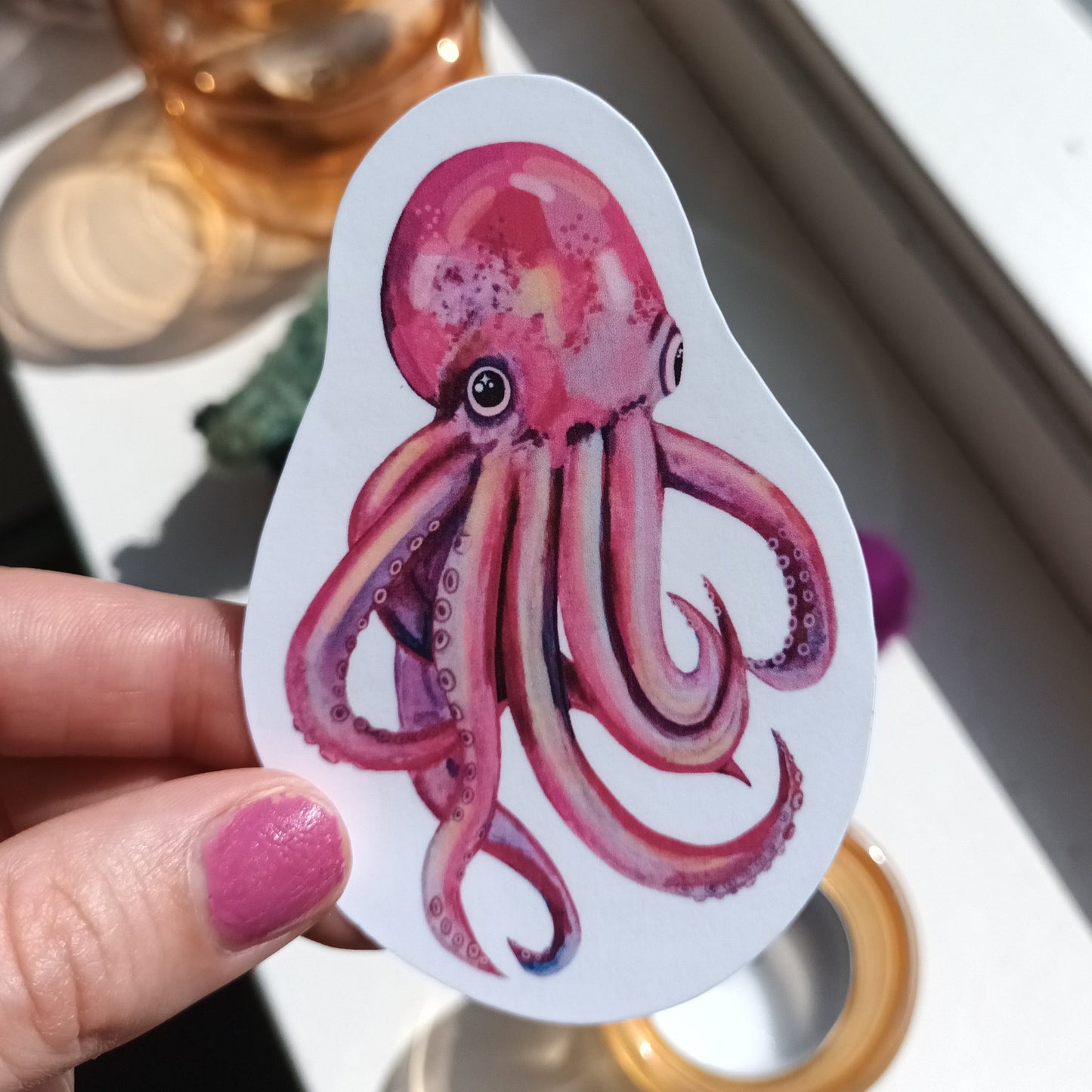 Colorful octopus vinyl sticker, approx. 6 x 8.86 cm, waterproof and handmade