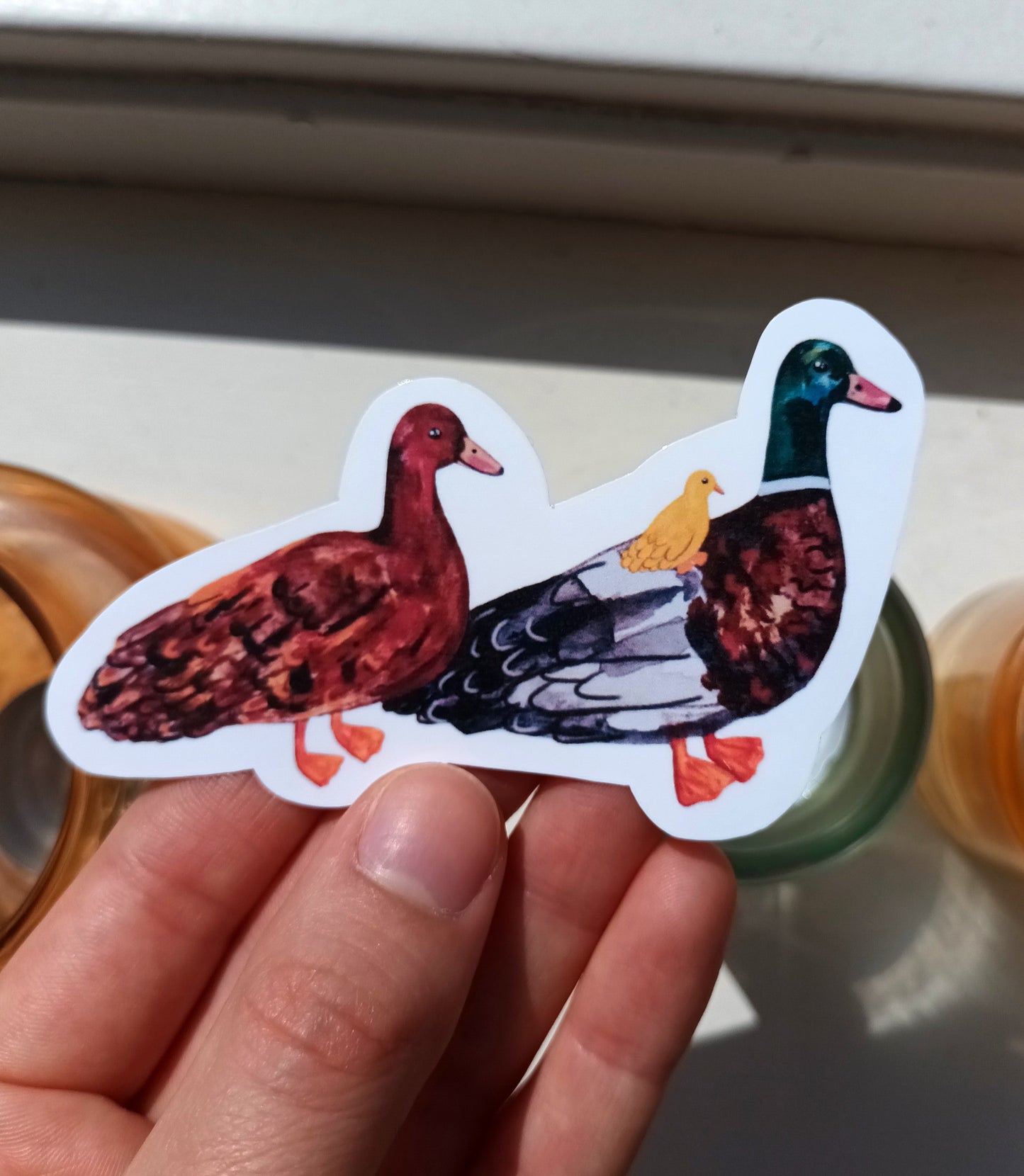 Cute duck family waterproof vinyl sticker handmade by artist