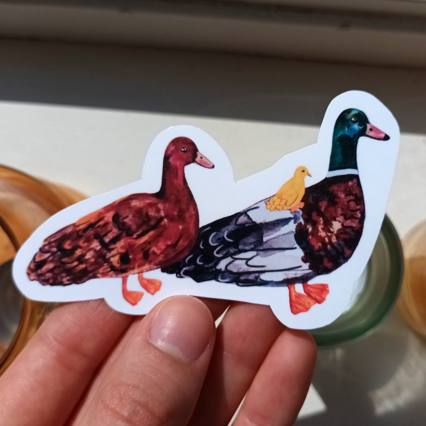 Cute duck family waterproof vinyl sticker handmade by artist