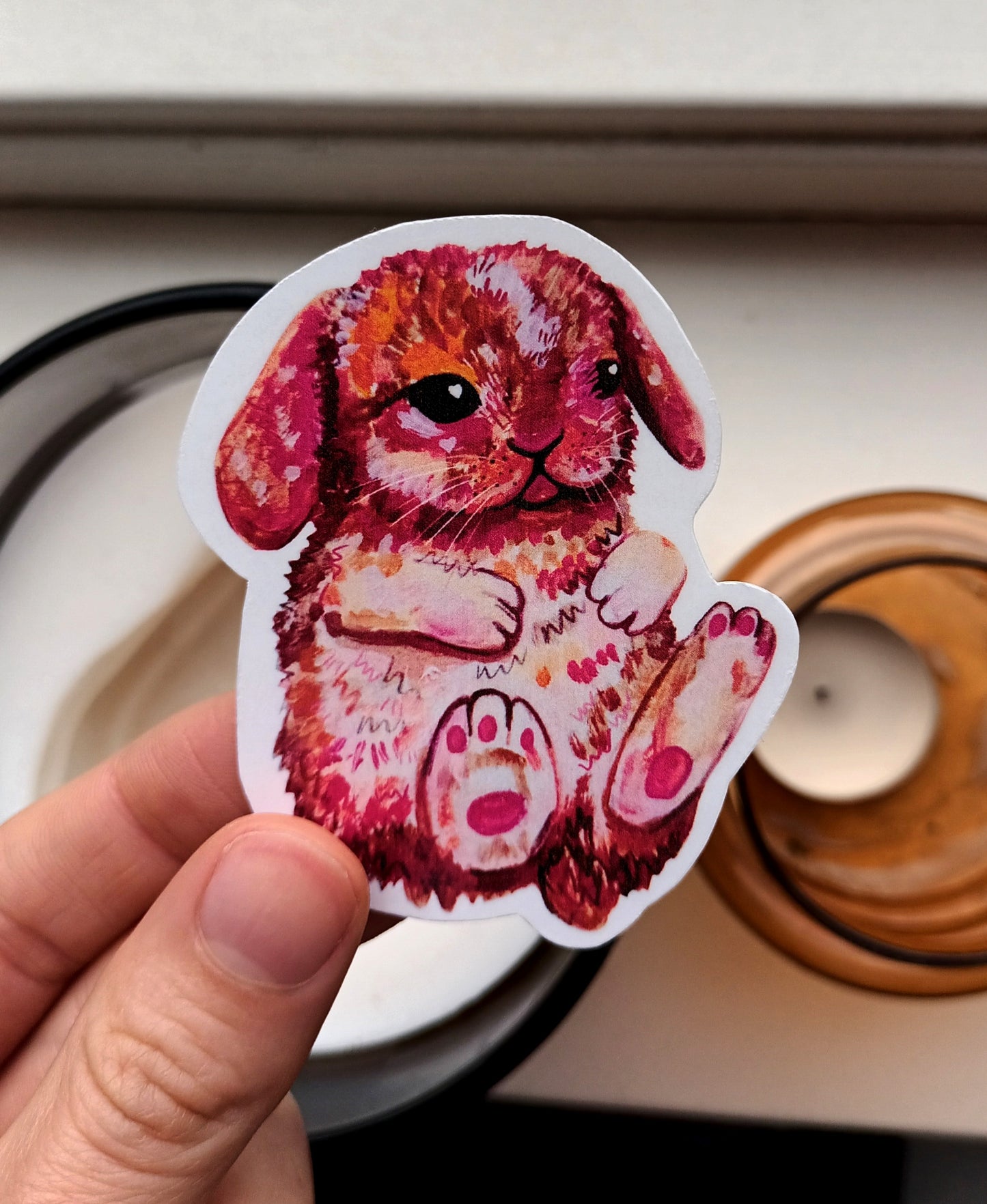 Cute Fluffy Bunny sticker, original illustration by the artist, 6.38 x 7.5 cm