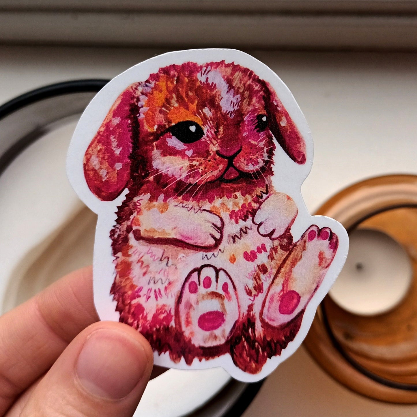 Cute Fluffy Bunny sticker, original illustration by the artist, 6.38 x 7.5 cm
