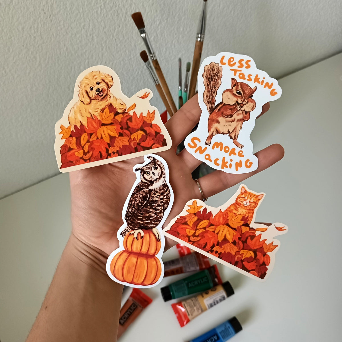Squirrel Snacking Sticker- Handmade Waterproof Vinyl