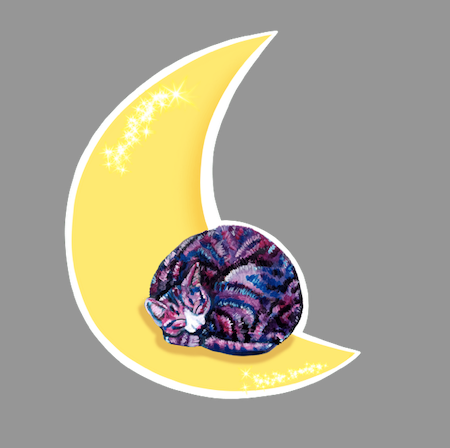 Paarse kat slaapt op de maan sticker – Dromerige en hemelse waterdichte vinyl sticker