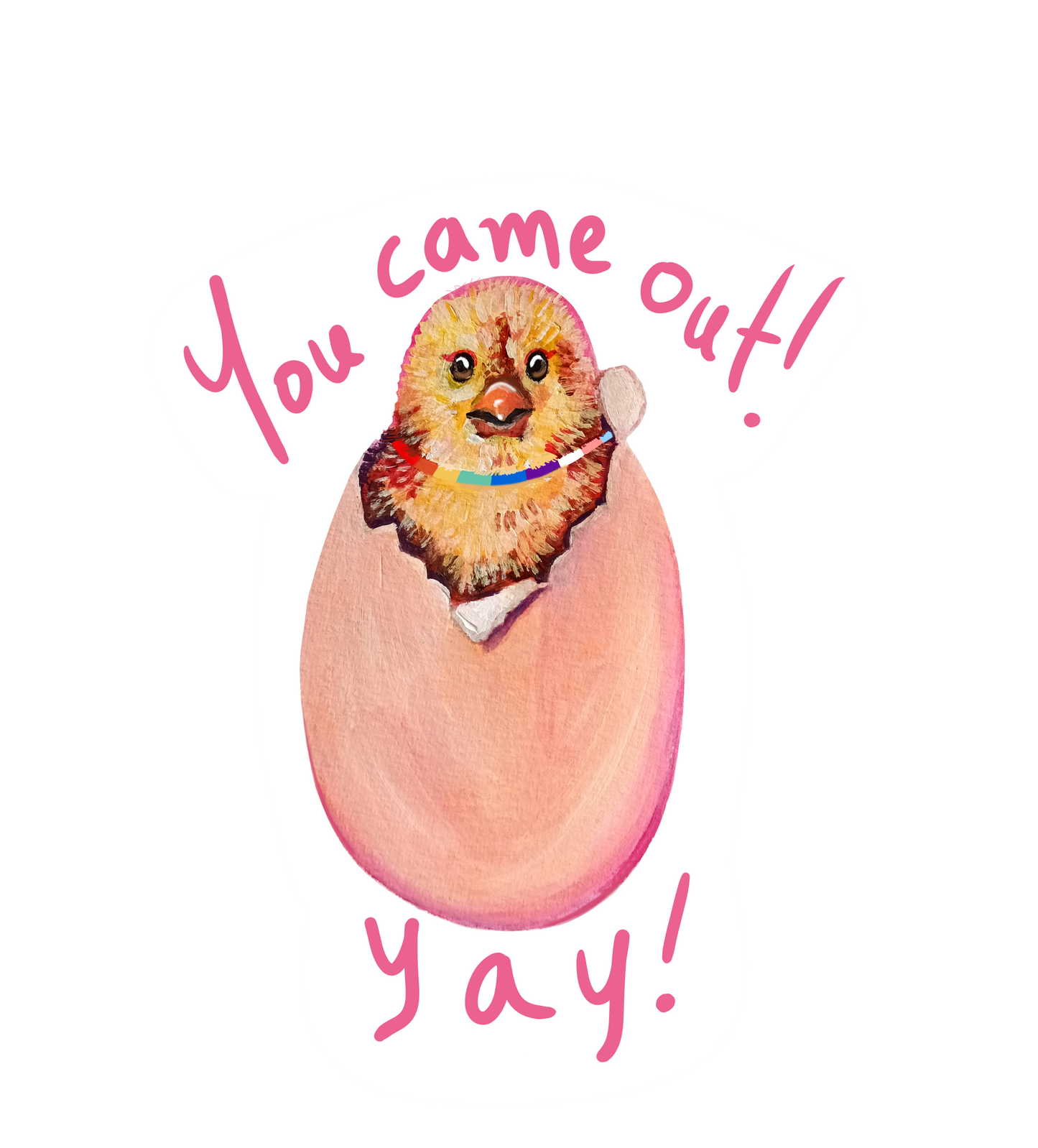 Cute chicken coming out of a shell sticker celebrating LGBTQ+ coming outs, hand-drawn design on waterproof vinyl.