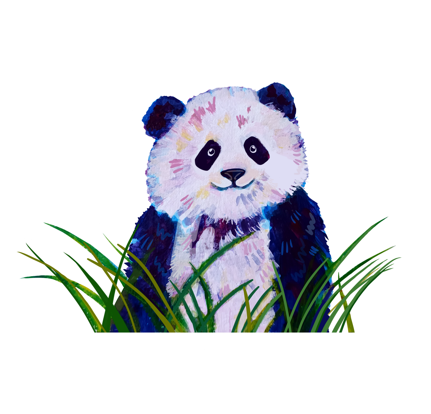 Cute waterproof sticker of a panda surrounded by green leaves with a matte finish.