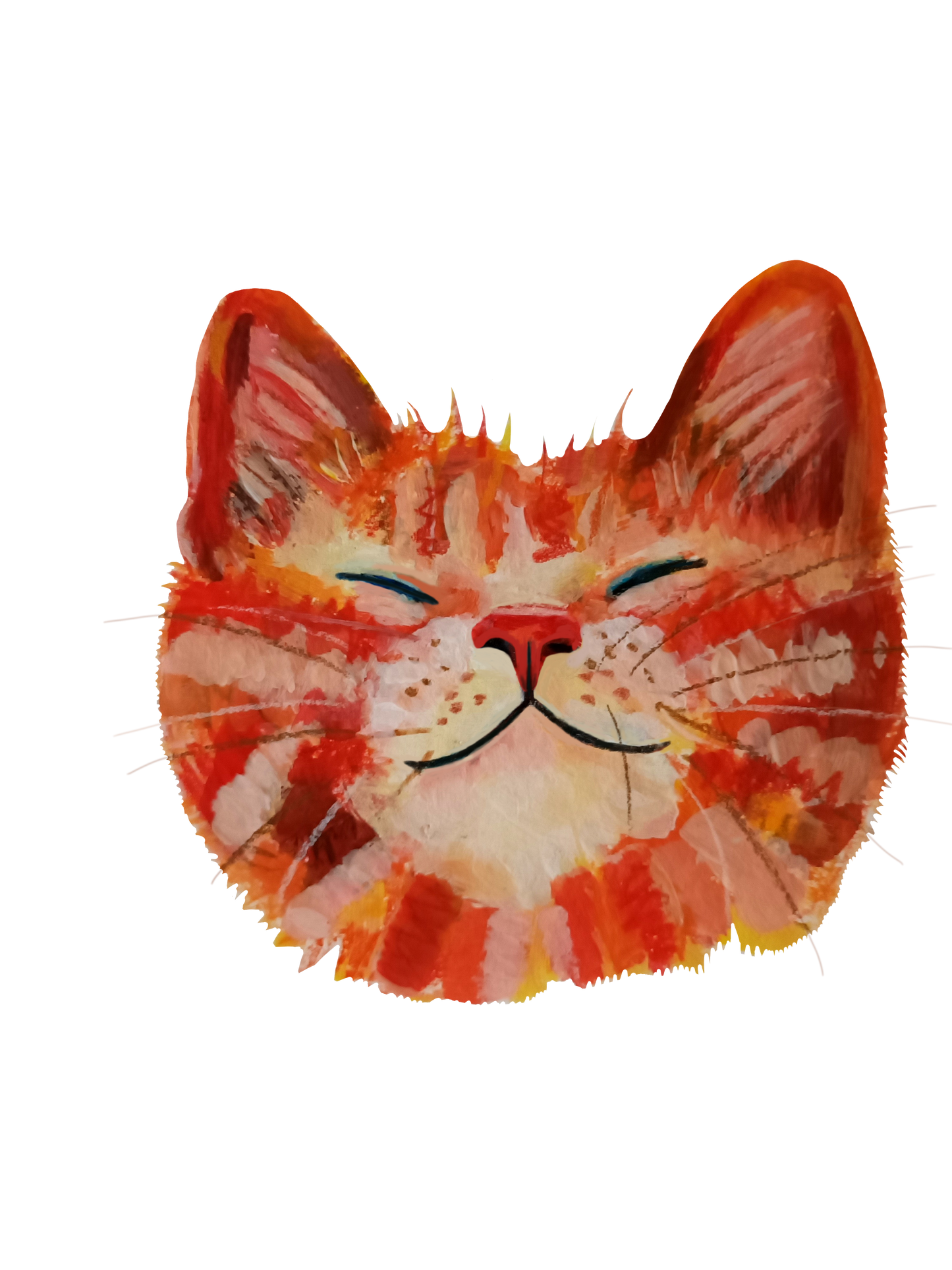 Cute smiling orange cat face sticker, hand-drawn illustration, waterproof vinyl decal design