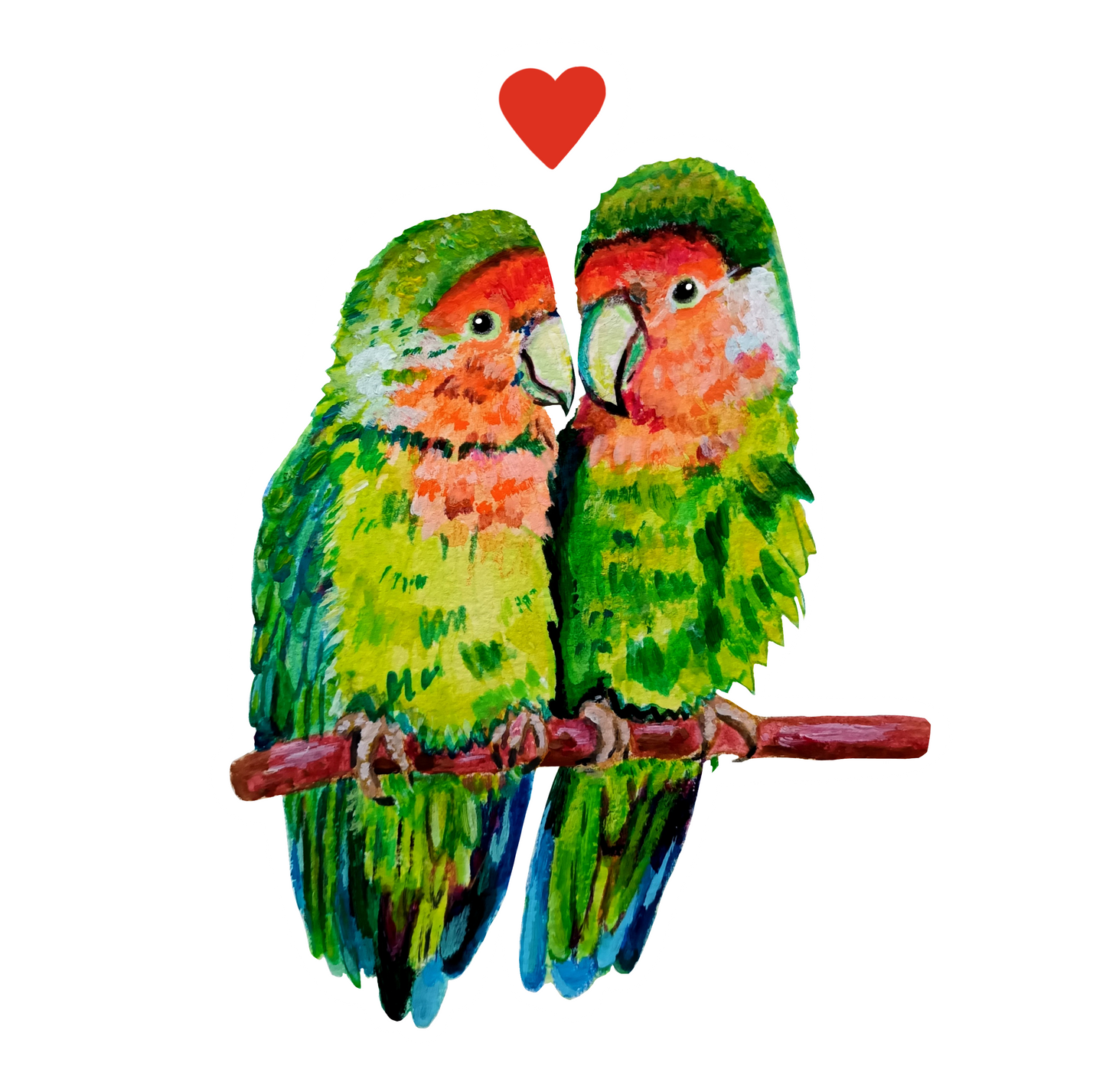 Romantic full-body parrots in love sticker, hand-drawn illustration, waterproof vinyl decal