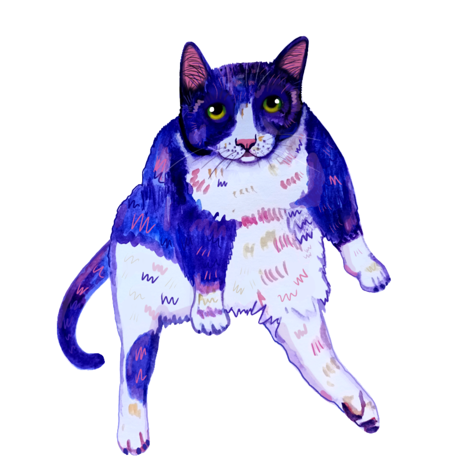 Sassy sitting cat sticker, hand-drawn illustration, waterproof vinyl decal