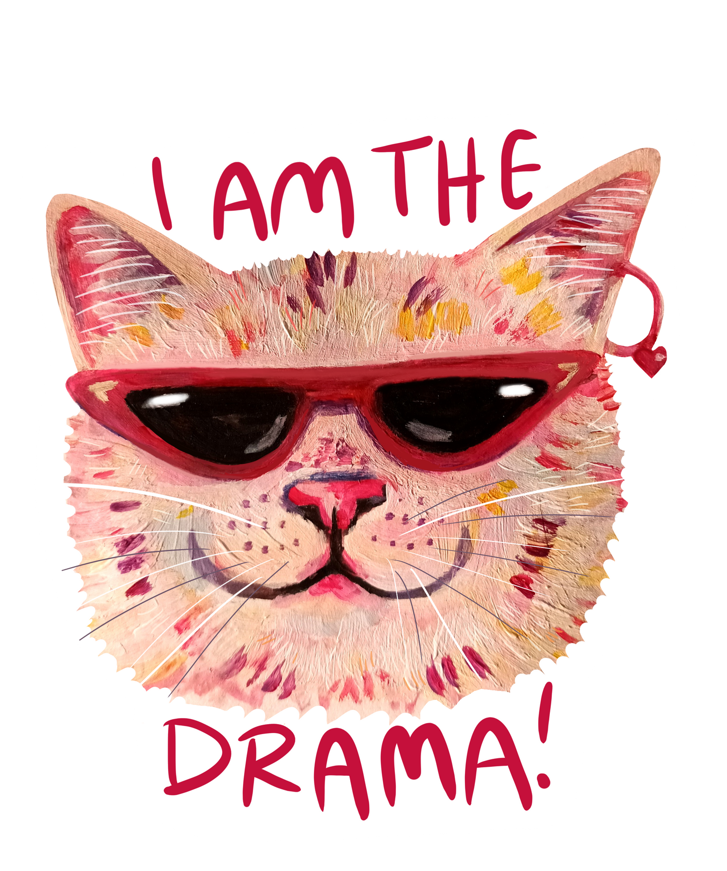 Funny hand-drawn cat illustration with bold colours and sass on waterproof sticker