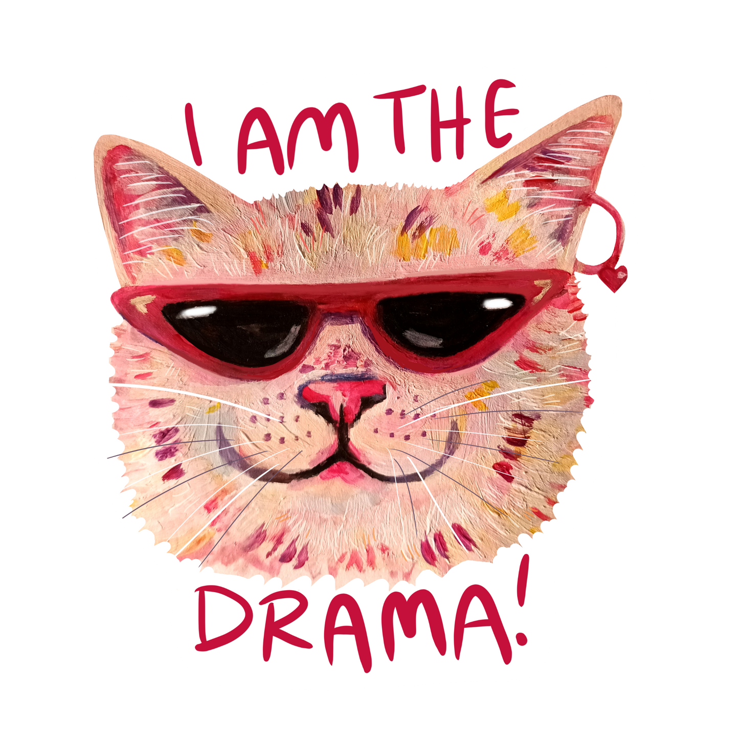 Funny hand-drawn cat illustration with bold colours and sass on waterproof sticker