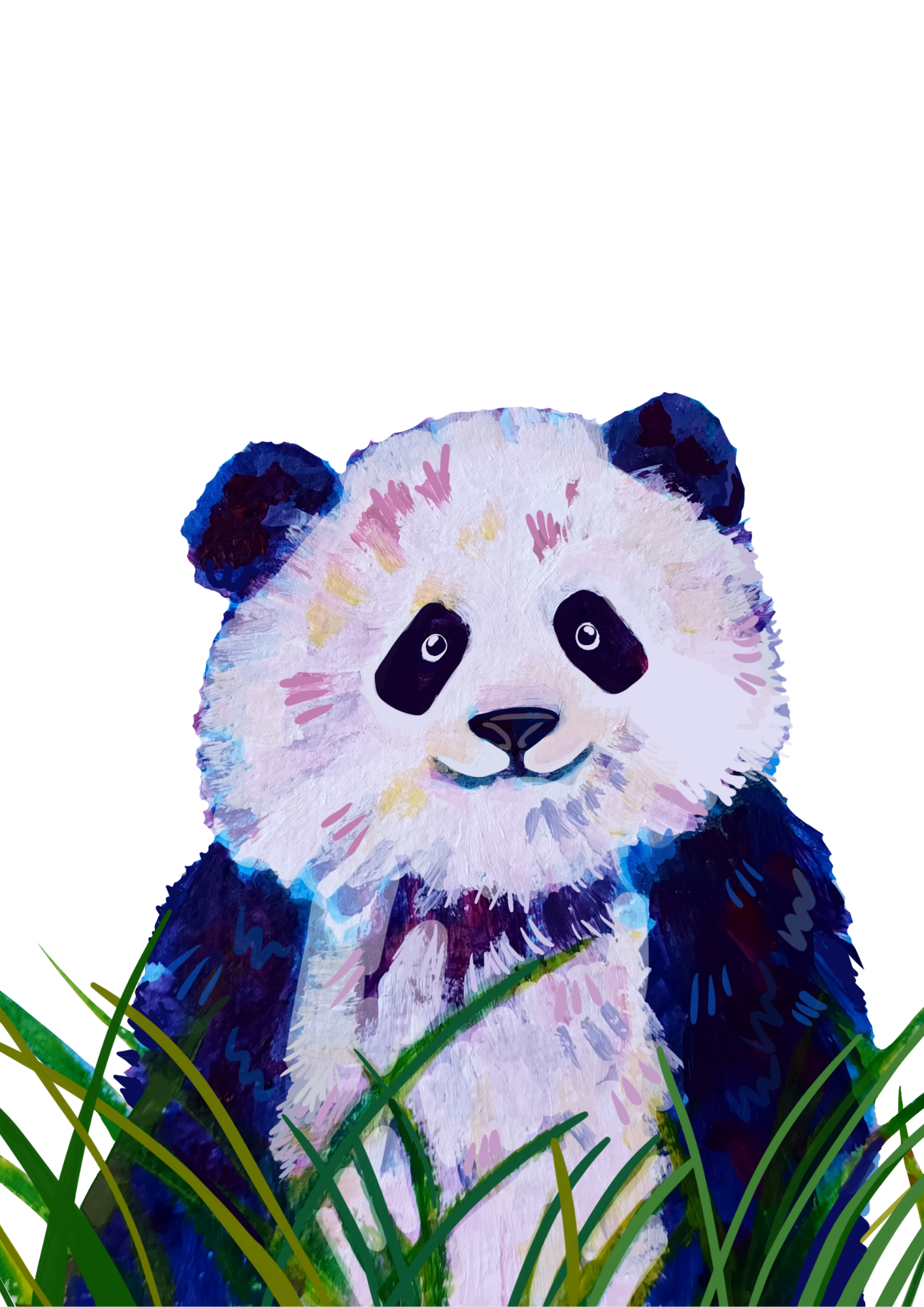A4 art print of a cute panda surrounded by green jungle leaves, printed on eco-friendly matte paper.