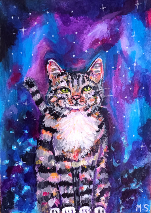 Custom hand-painted pet portrait on A5, A4, or A3 canvas, featuring detailed and vibrant artwork. Personalised pet painting, available for free local pickup or shipping.