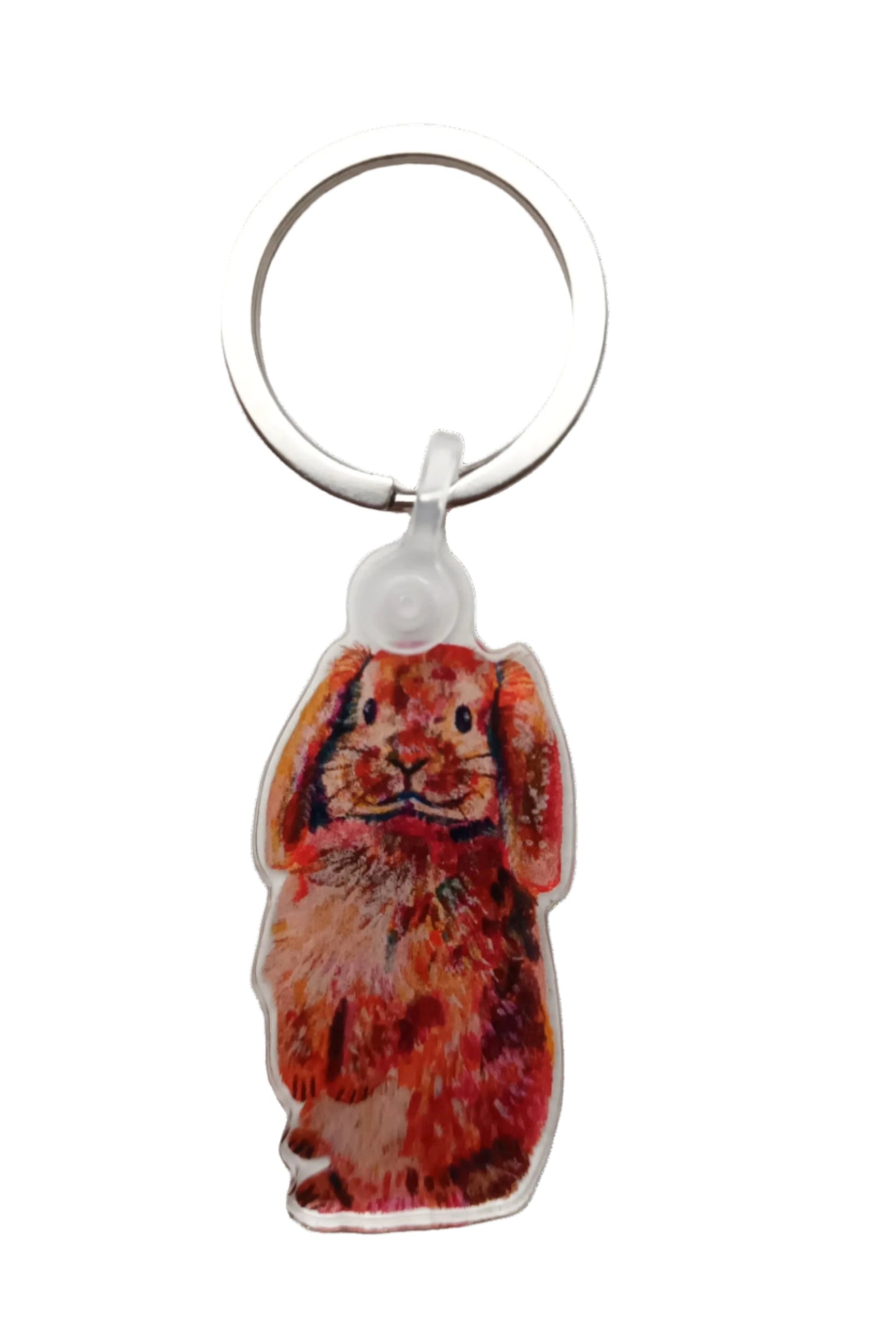 Cute bunny acrylic keychain with stainless steel key ring. High-quality finish, perfect for keys, bags, or backpacks