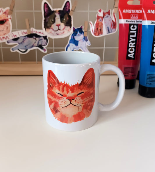 Handgemaakte Oranje Kattengezichtmok - Schattige Keramische Koffiekop