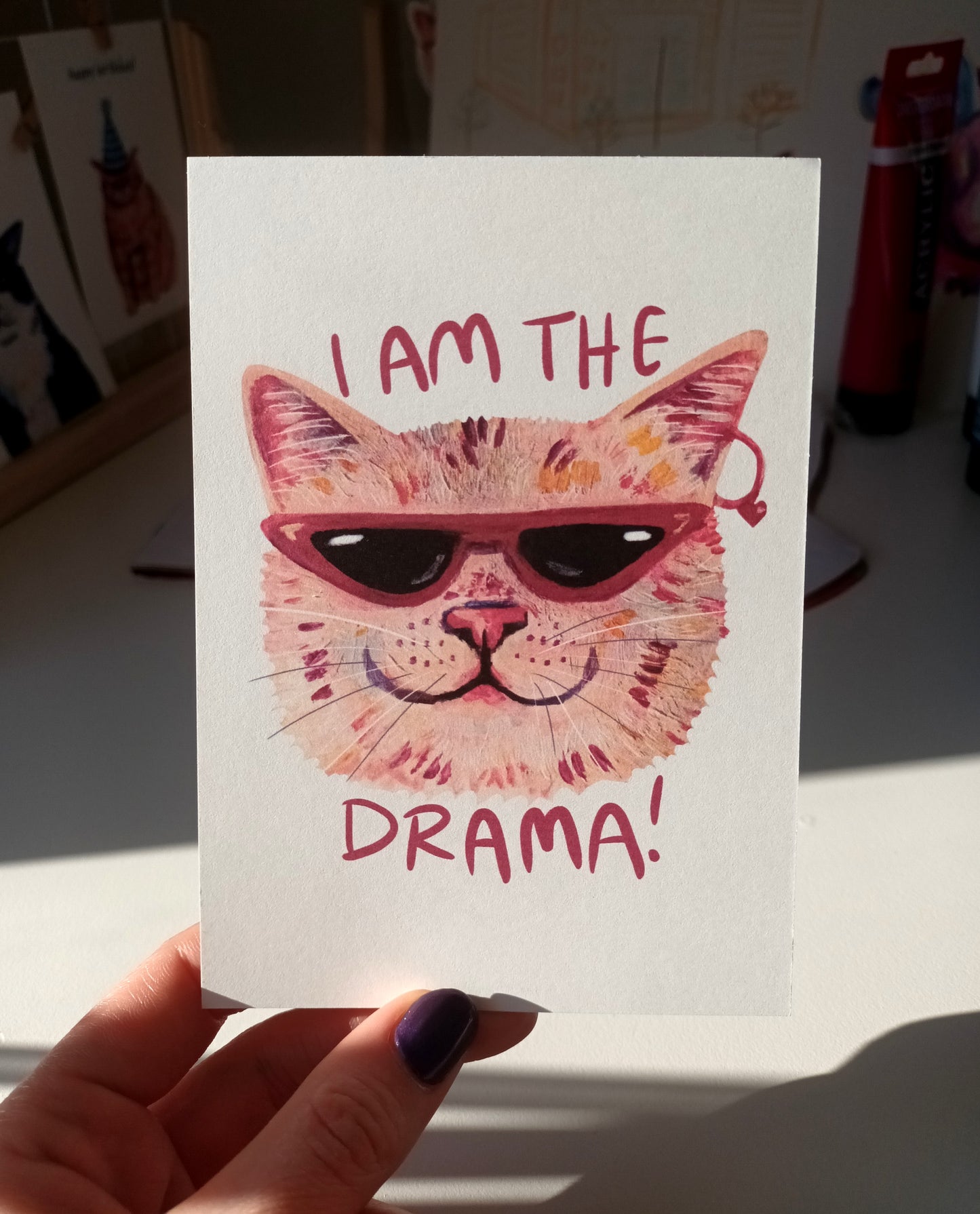 Ik ben de Drama Cat-ansichtkaart – Grappige en brutale kattenkunstkaart