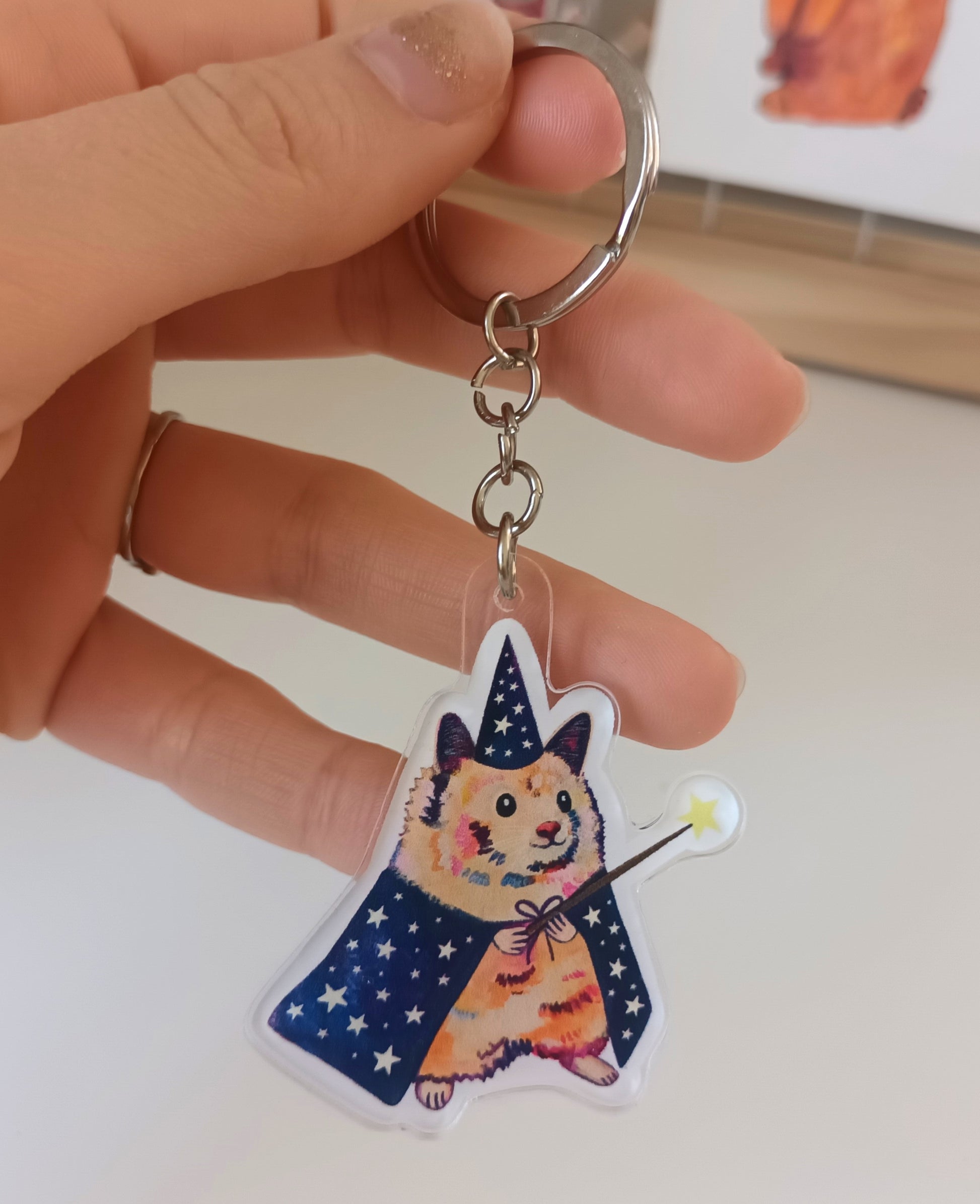 Wizard Hamster Keychain – Cute Magical Acrylic Charm Painted by