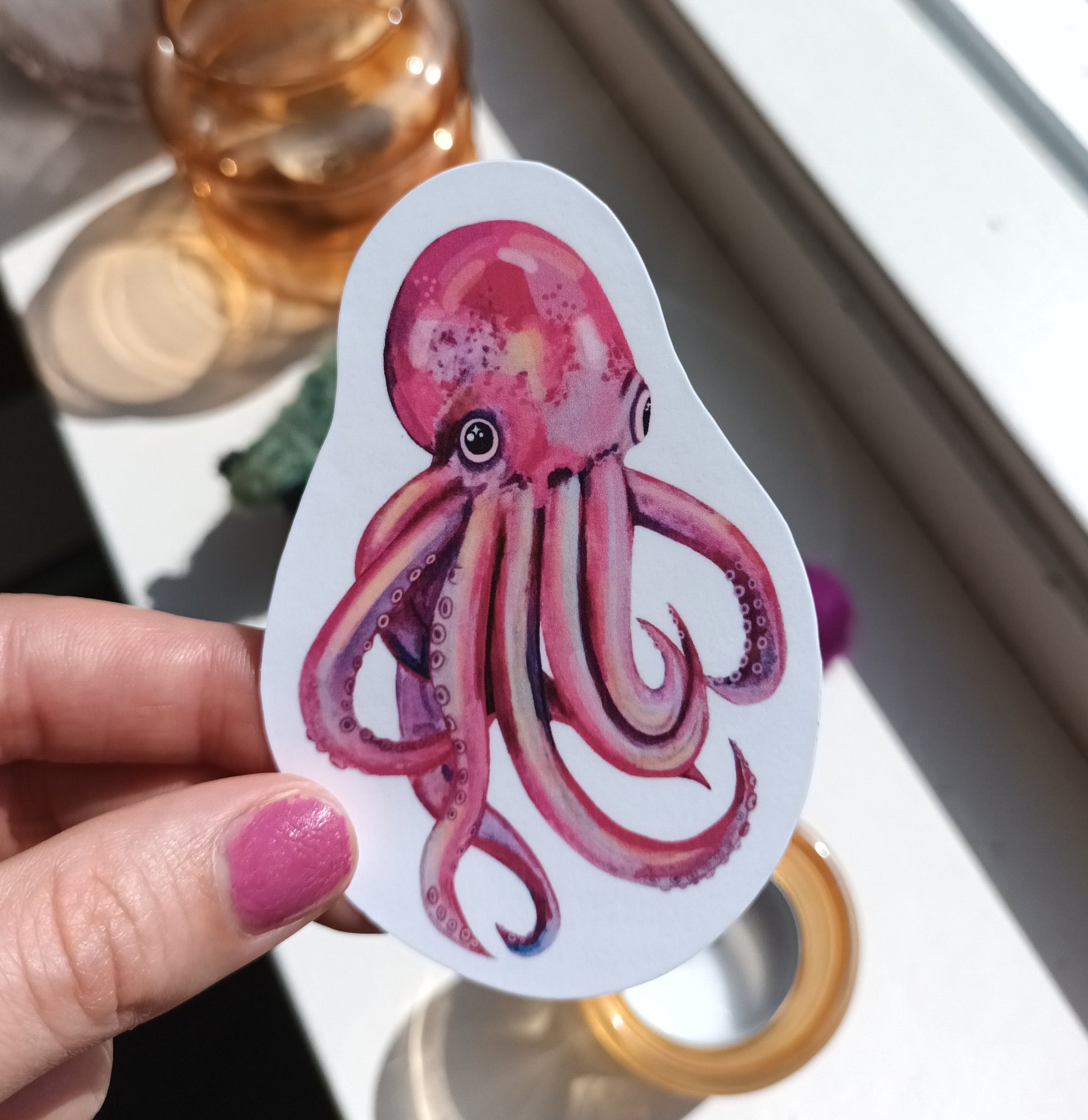 Colorful octopus vinyl sticker, approx. 6 x 8.86 cm, waterproof and handmade
