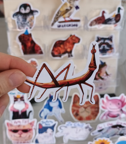 Quirky stick bug vinyl sticker for laptops or water bottles