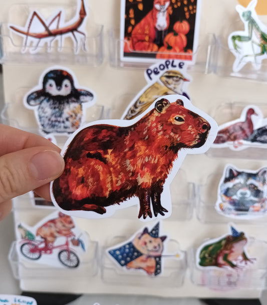 Cute capybara vinyl sticker for decorating laptops or water bottles