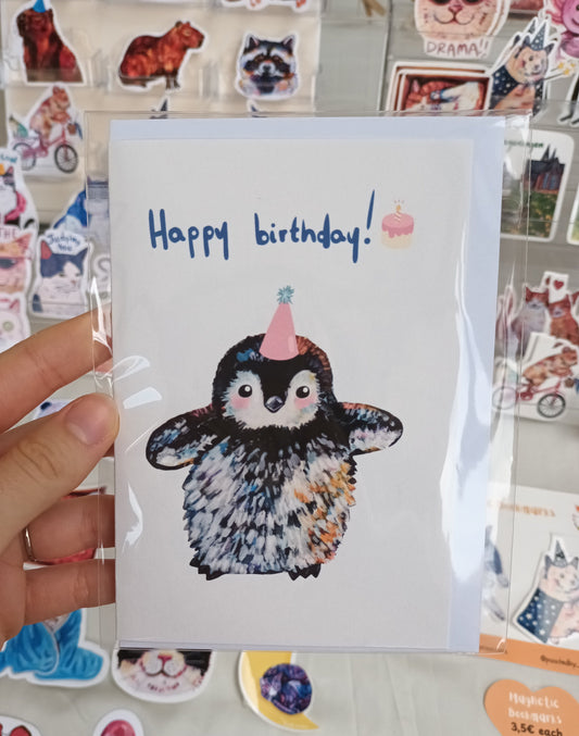 Cute little penguin greeting card on eco-friendly paper