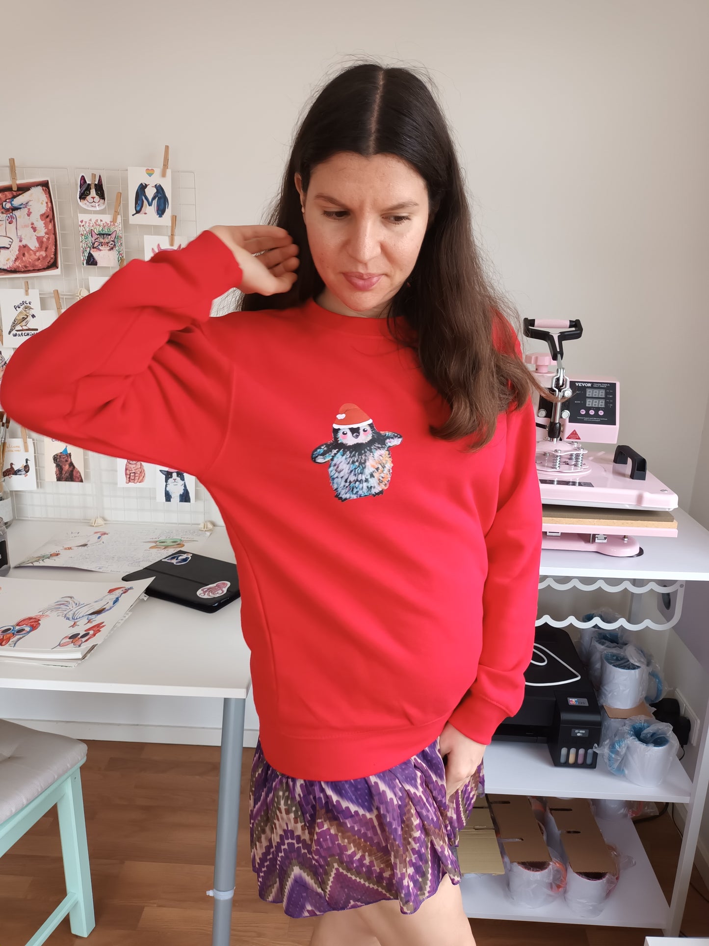 Christmas Sweater – Cute Penguin Wearing Santa Hat