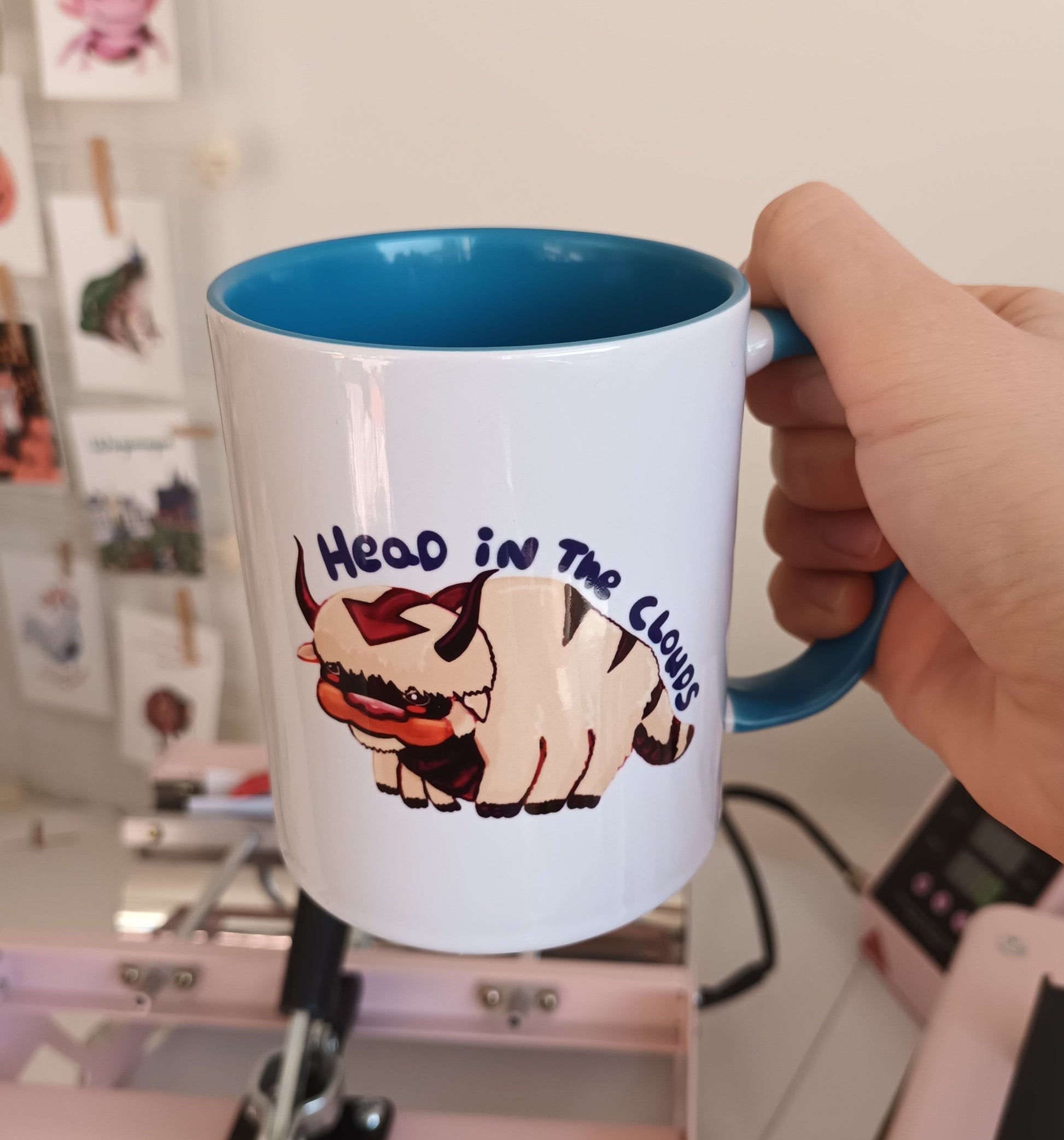 Appa fanart mug with light blue interior and handle, original illustration by the artist
