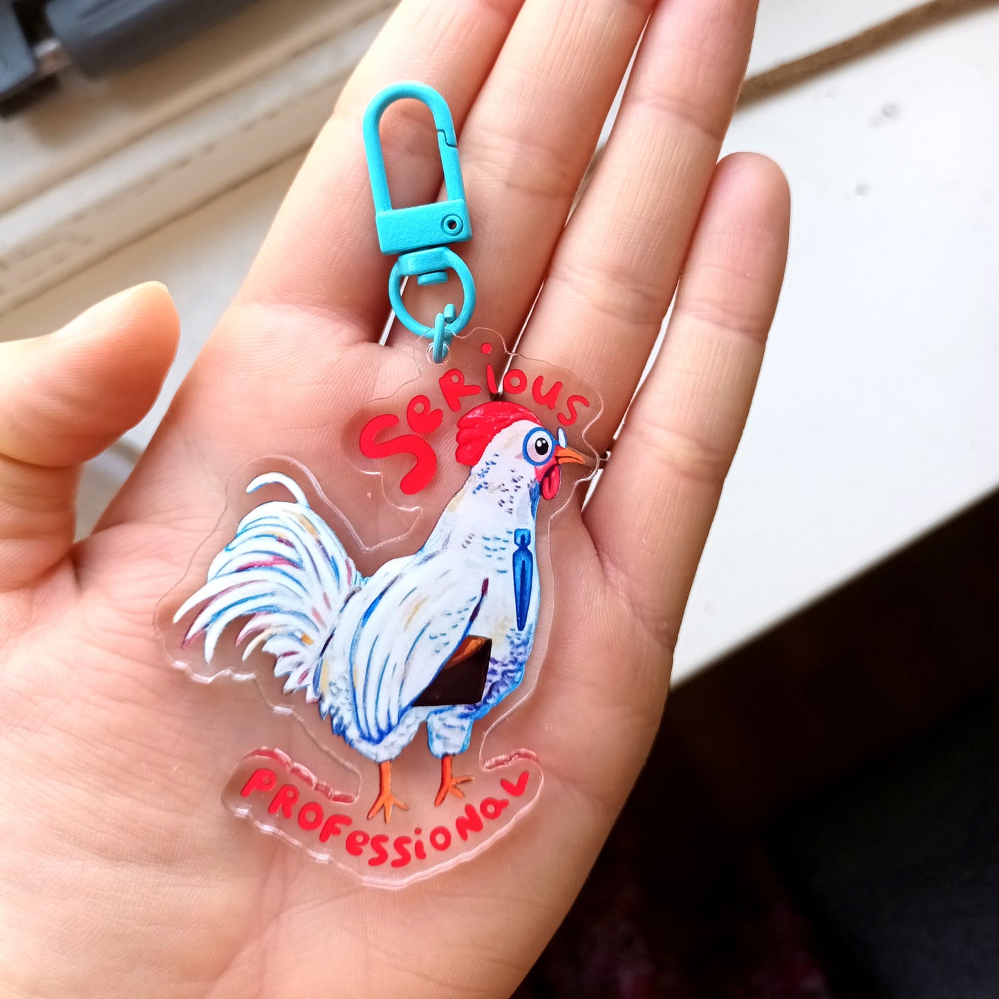 Serious Professional Chicken Charm - Large Acrylic Keychain