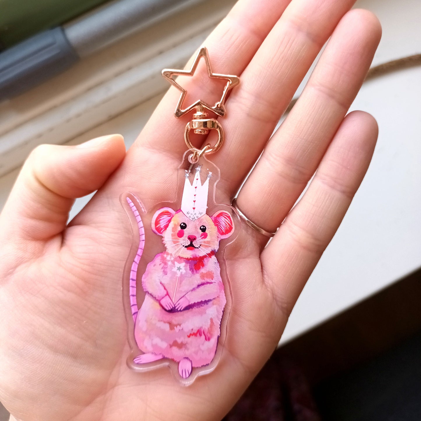 Pink Mouse Witch Charm - Large Acrylic Keychain