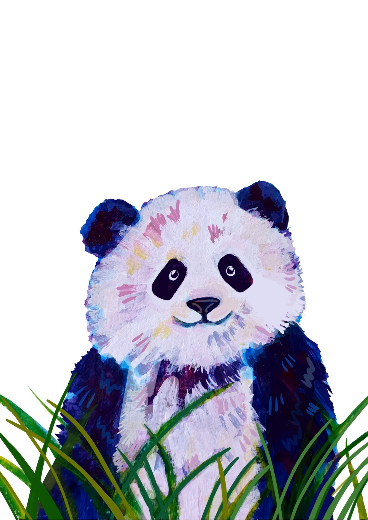 Cute illustrated postcard featuring a panda surrounded by green leaves, printed on eco-friendly matte paper.