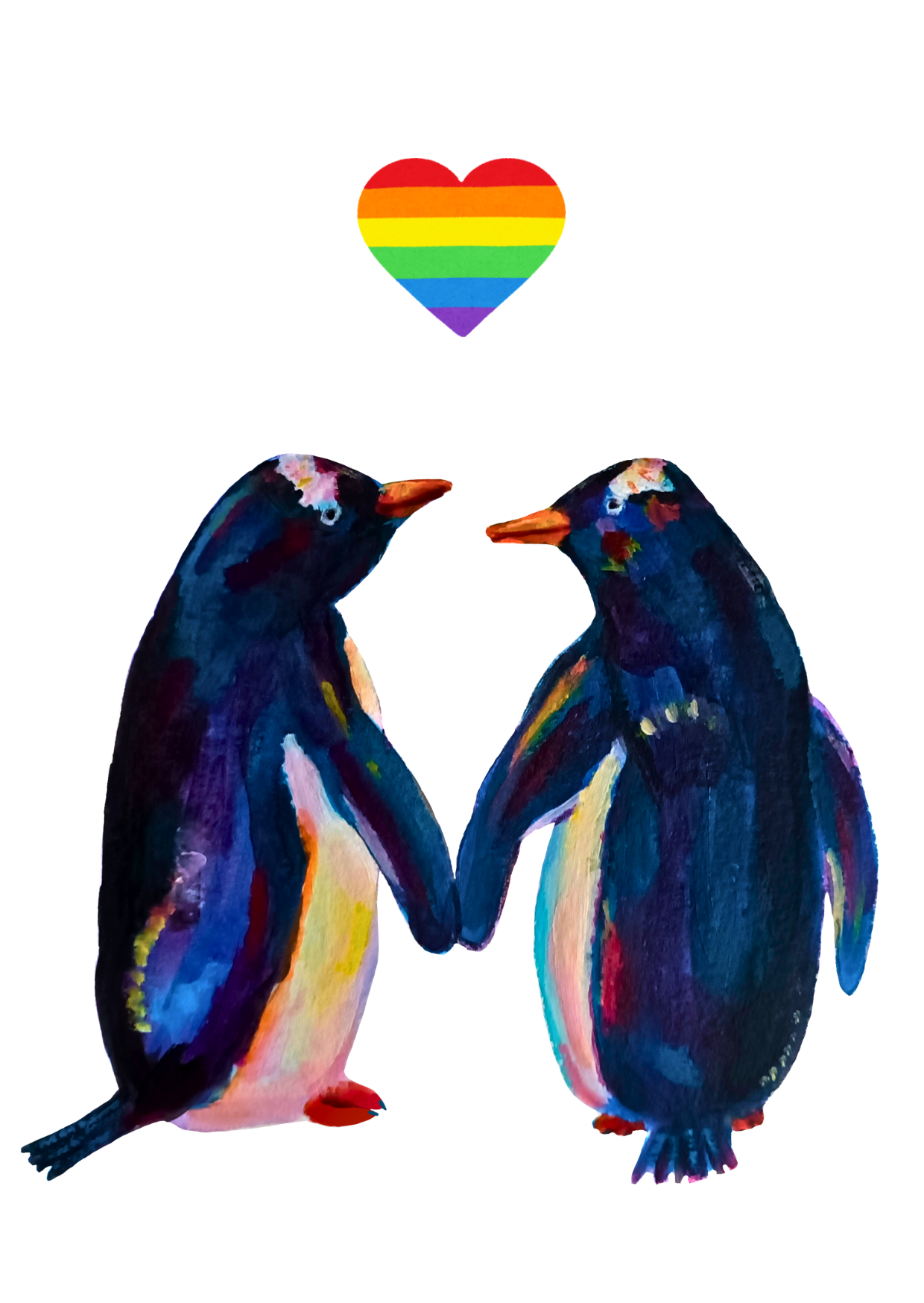 LGBTQ+ penguins in love sticker, hand-drawn illustration, waterproof vinyl decal design, the design