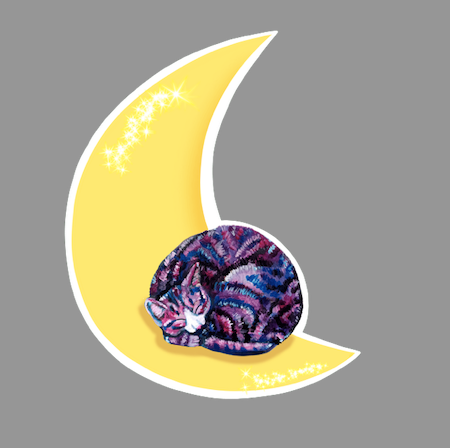 Purple Cat Sleeping on Moon Sticker – Dreamy & Celestial Waterproof Vinyl Decal