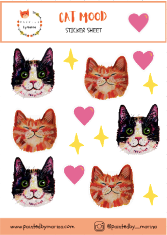 Happy Cats Sticker Sheet - Cute Waterproof Sticker Sheet