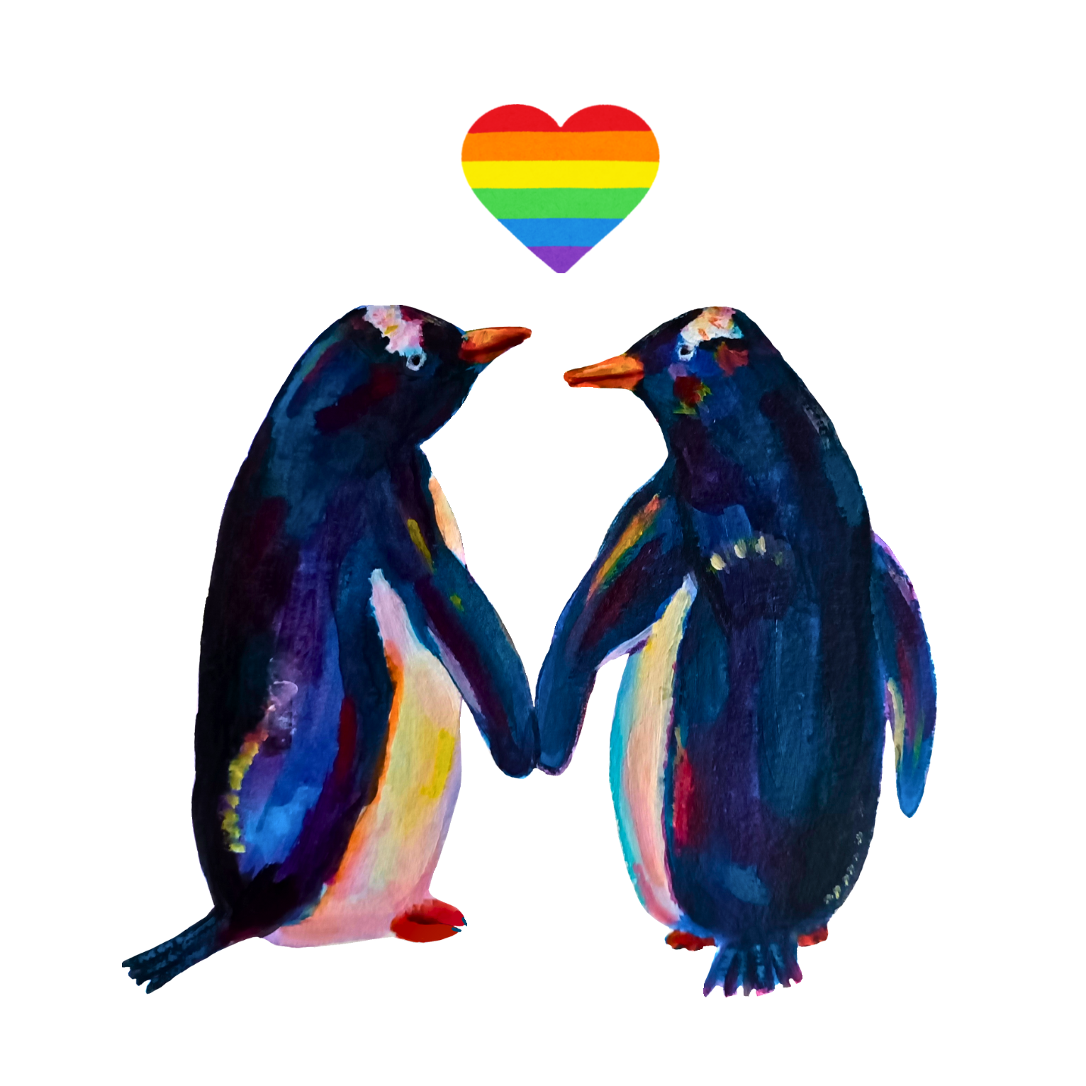 A cute penguin couple with a rainbow heart, LGBTQ+ couple, pride sticker.