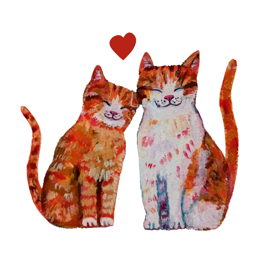 Romantic full-body cats in love sticker, hand-drawn illustration, waterproof vinyl decal