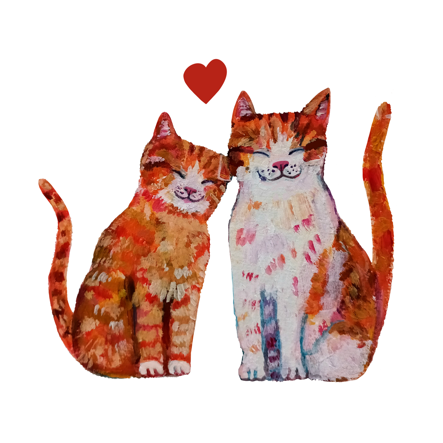 Two cute orange cats in love with a heart sticker.