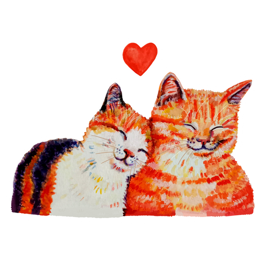 Romantic cats in love sticker, close-up hand-drawn illustration, waterproof vinyl decal