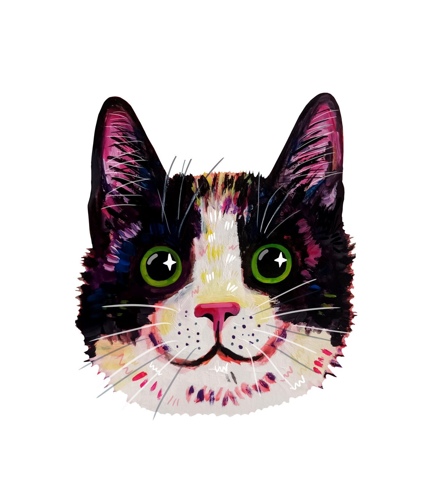 Happy cat face sticker, hand-drawn illustration, waterproof vinyl decal