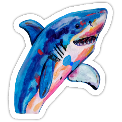 Funny shark with bowtie sticker, hand-drawn illustration, waterproof vinyl decal