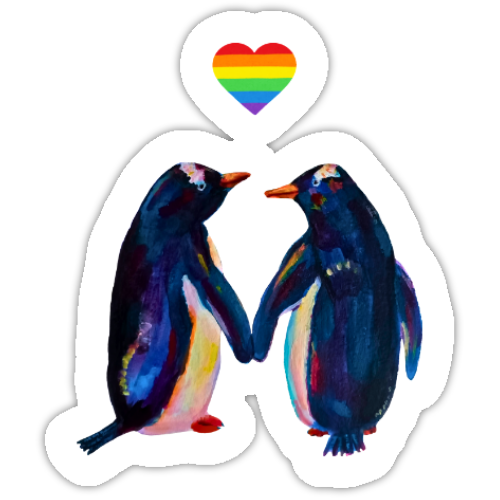 LGBTQ+ penguins in love sticker, hand-drawn illustration, waterproof vinyl decal