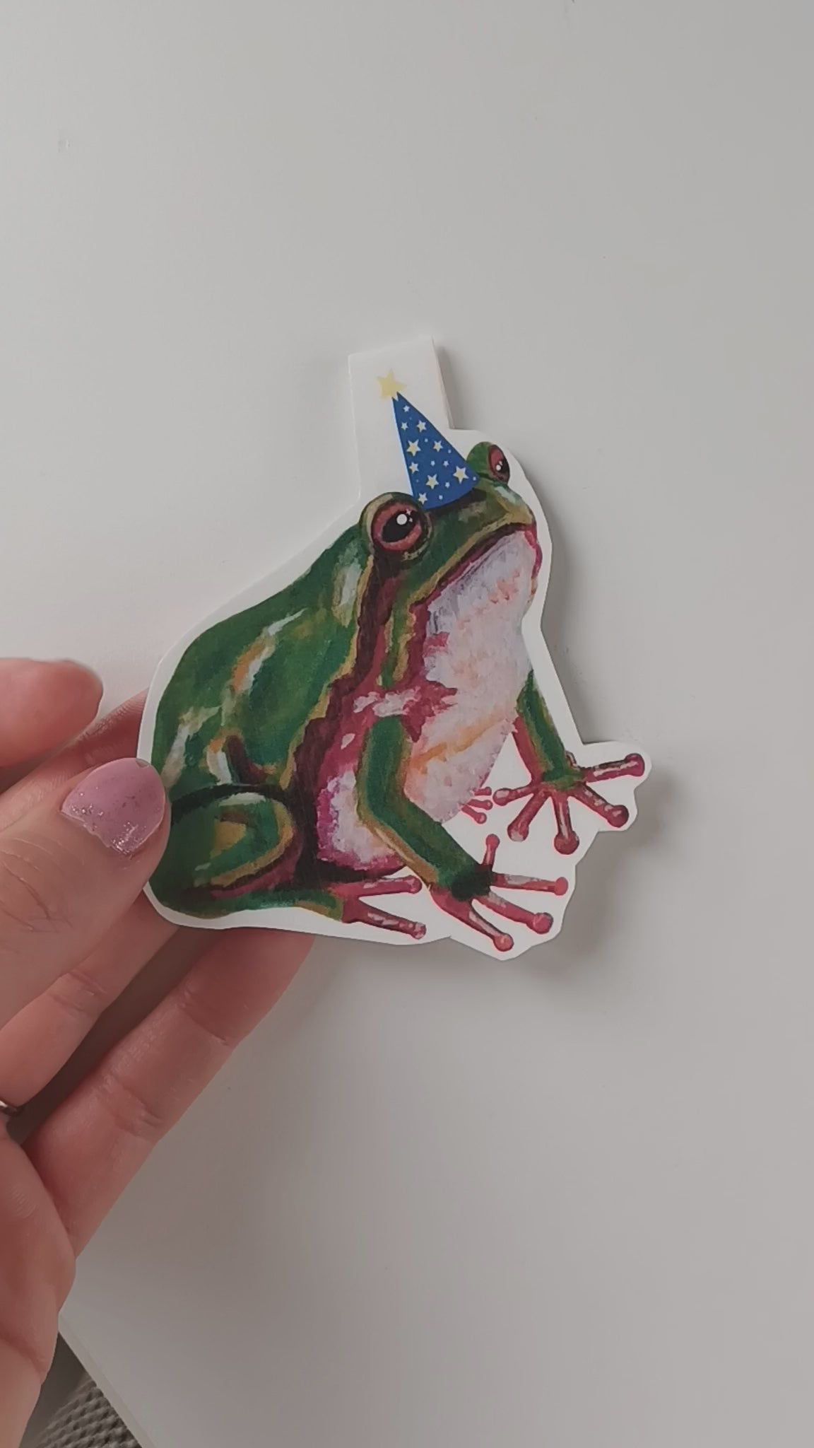 Handmade magnetic bookmark featuring a smiling green frog – cute and compact gift for readers and frog fans video