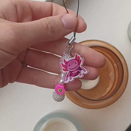 Cute pink axolotl charm accessory for phones