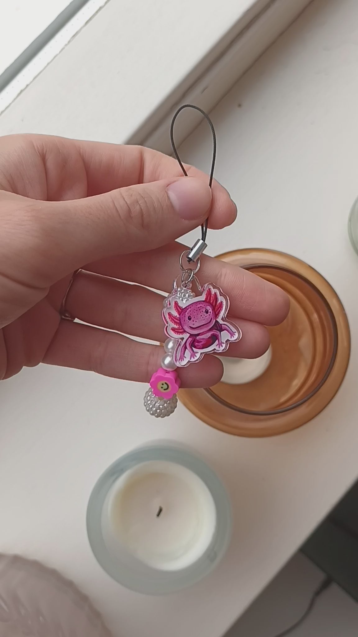 Cute pink axolotl charm accessory for phones